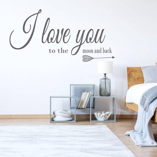 Muursticker I Love You To The Moon And Back - Gris foncé - 160 x 80 cm - Sticker mural