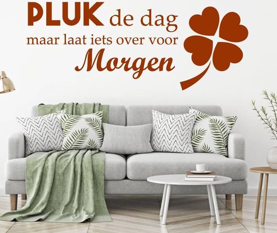 Muursticker Pluk De Dag Maar Laat Iets Over Voor Morgen - Bruin - 120 x 46 cm - slaapkamer woonkamer alle