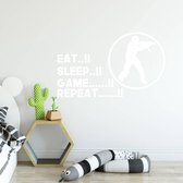 Muursticker Eat Sleep Game Repeat -  Wit -  80 x 47 cm  -  engelse teksten  baby en kinderkamer  alle - Muursticker4Sale