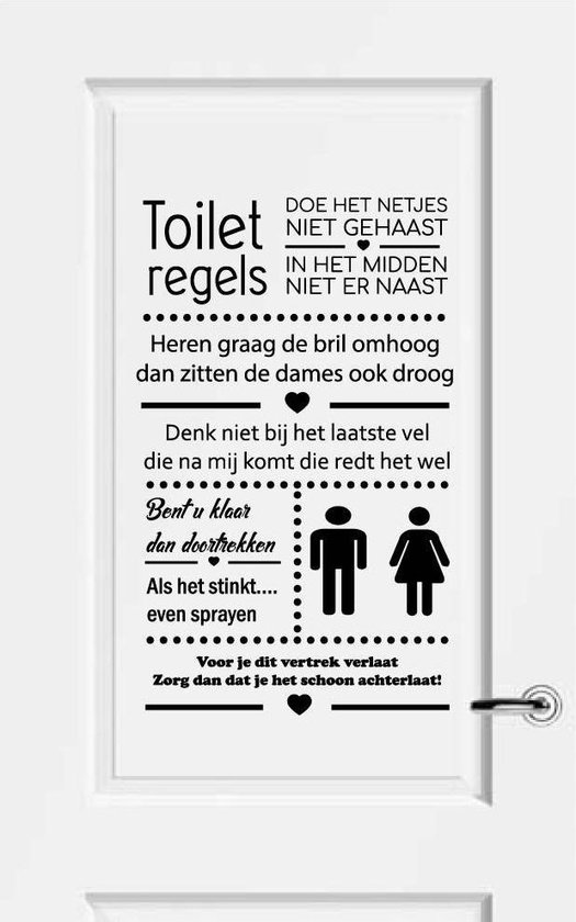 kiezen lunch Stadion Muursticker Toiletregels - Zwart - 60 x 100 cm - nederlandse teksten toilet  raam en... | bol.com