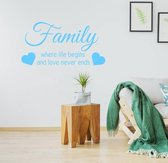 Muursticker Family Where Life Begins And Love Never Ends -  Lichtblauw -  60 x 30 cm  -  engelse teksten  woonkamer  alle - Muursticker4Sale