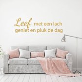 Muursticker Leef Met Een Lach Geniet En Pluk De Dag -  Goud -  80 x 24 cm  -  woonkamer  slaapkamer  nederlandse teksten  alle - Muursticker4Sale