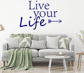 Muursticker Live Your Life Pijl -  Donkerblauw -  80 x 53 cm  -  engelse teksten  slaapkamer  alle - Muursticker4Sale