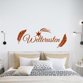 Muursticker Welterusten Veer En Sterren -  Bruin -  120 x 47 cm  -  alle muurstickers  slaapkamer  nederlandse teksten - Muursticker4Sale