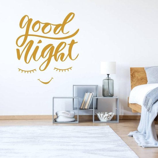 Muursticker Good Night Ogen - Goud - 40 x 45 cm - taal - engelse teksten baby en kinderkamer - teksten en gedichten slaapkamer baby en kinderkamer alle