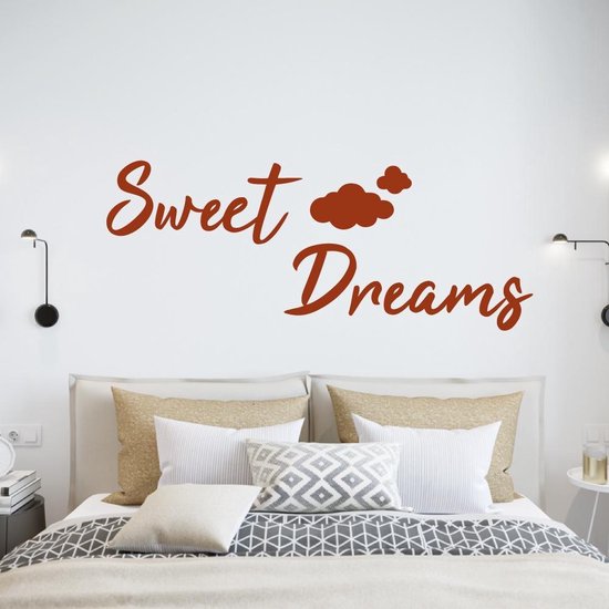 Muursticker Sweet Dreams Met Wolkjes - Bruin - 80 x 31 cm - alle muurstickers slaapkamer
