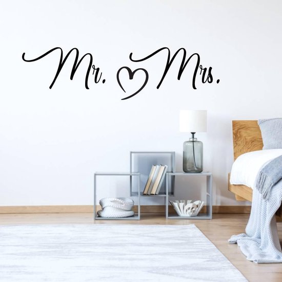 Muursticker Mr & Mrs Hart - Oranje - 80 x 21 cm - engelse teksten slaapkamer