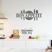 Muursticker Bon Appetit Met Bestek -  Donkergrijs -  80 x 35 cm  -  alle muurstickers  keuken - Muursticker4Sale