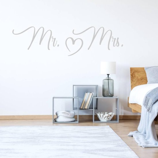 Muursticker Mr & Mrs Hart - Zilver - 120 x 31 cm - slaapkamer alle