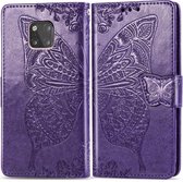 Butterfly Love Flowers Embossing Horizontale Flip Leather Case voor Huawei Mate 20 Pro, met houder & kaartsleuven & portemonnee (donkerpaars)
