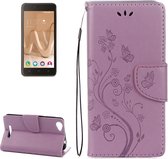 Voor Wiko Lenny3 Max Pressed Flowers Pattern Horizontal Flip Leather Case met houder & kaartsleuven & portemonnee (kleur: lichtpaars)