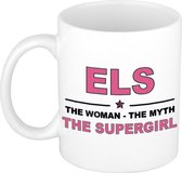 Naam cadeau Els - The woman, The myth the supergirl koffie mok / beker 300 ml - naam/namen mokken - Cadeau voor o.a verjaardag/ moederdag/ pensioen/ geslaagd/ bedankt