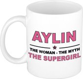 Naam cadeau Aylin - The woman, The myth the supergirl koffie mok / beker 300 ml - naam/namen mokken - Cadeau voor o.a verjaardag/ moederdag/ pensioen/ geslaagd/ bedankt