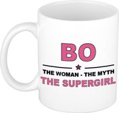 Naam cadeau Bo - The woman, The myth the supergirl koffie mok / beker 300 ml - naam/namen mokken - Cadeau voor o.a verjaardag/ moederdag/ pensioen/ geslaagd/ bedankt