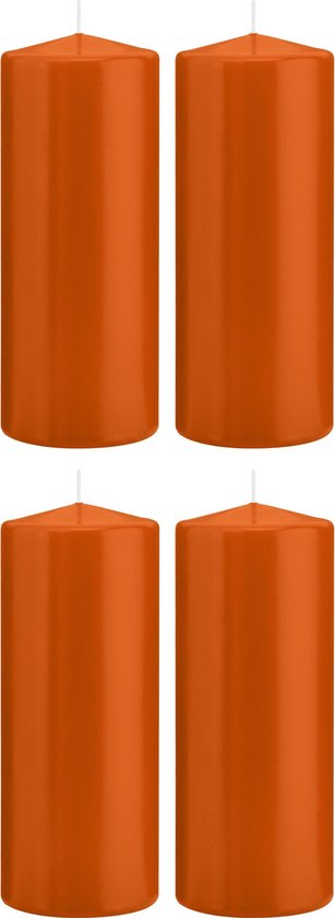 4x Oranje cilinderkaarsen/stompkaarsen 8 x 20 cm 119 branduren - Geurloze kaarsen oranje - Woondecoraties