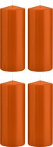 4x Oranje cilinderkaarsen/stompkaarsen 8 x 20 cm 119 branduren - Geurloze kaarsen oranje - Woondecoraties