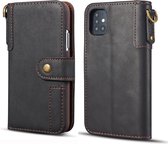 Voor Galaxy A51 koeienhuid textuur horizontale flip lederen tas met houder & kaartsleuven & portemonnee & lanyard (zwart)