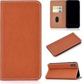 Voor iPhone X / XS effen kleur mat magnetische horizontale flip lederen tas met kaartsleuven en houder (bruin)