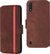 Voor Galaxy A01 vintage matte olierand horizontale flip lederen tas met beugel en kaartsleuven (wijnrood)