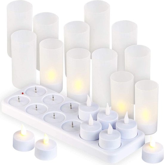 LED kaarsen 12 - 15 uur oplaadbaar 12-stuks | Flikkerende vlamloze en  veilige candle... | bol.com