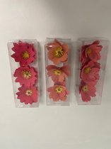 Cadeauversiering bloemen van papier/hout op speldjes - set van 3 keer 3 stuks in diverse kleuren