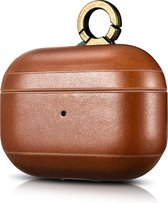 Icarer AirPods Pro Case Leer met haak hoesje voor Apple AirPods Pro lederen bescherm Etui Bruin