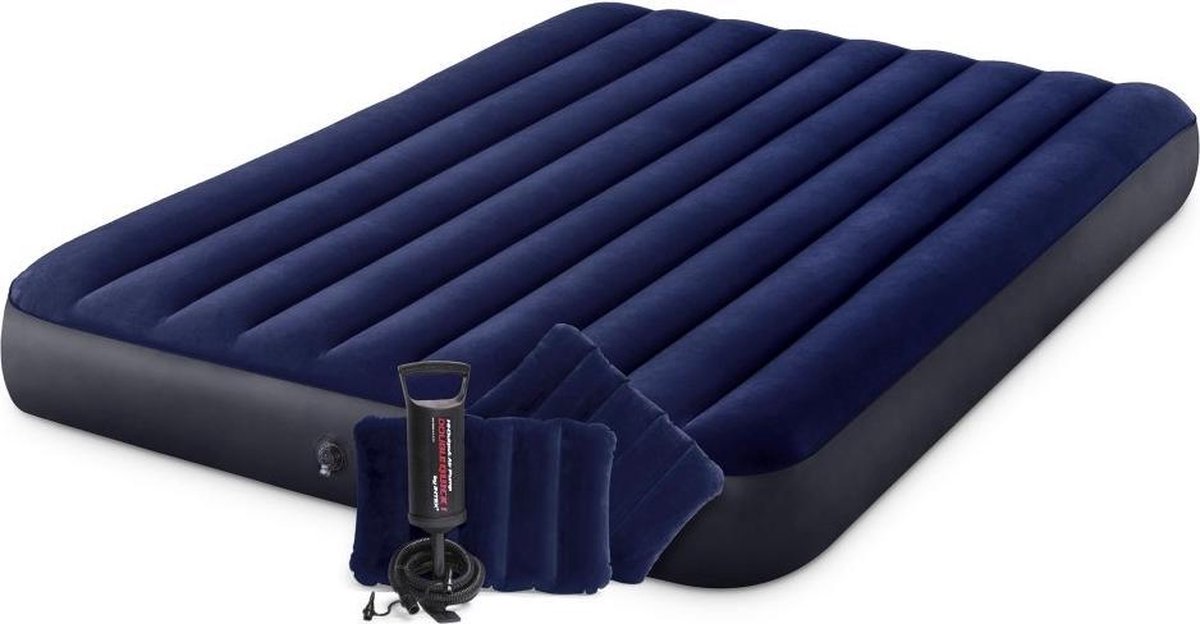 Intex 64765 Classic Downy Airbed + Kussens en Pomp 152x203x25 cm