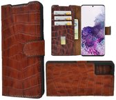 Samsung Galaxy S20 hoesje Cover Wallet Bookcase Pearlycase Echt Leder hoes Croco Bruin