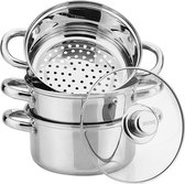 Stoompan 2.5 L - Rijst- en Groentestomer 4-Delig - Ø 18 cm - Roestvrijstaal Met Glasdeksel