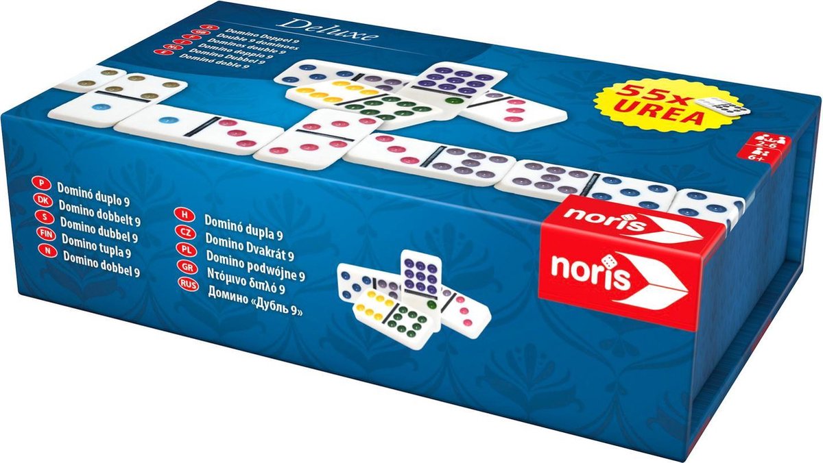 Noris Dominostenen Deluxe Double 9 Wit - Klassiek spel voor 2-6 spelers - 55 Stuks