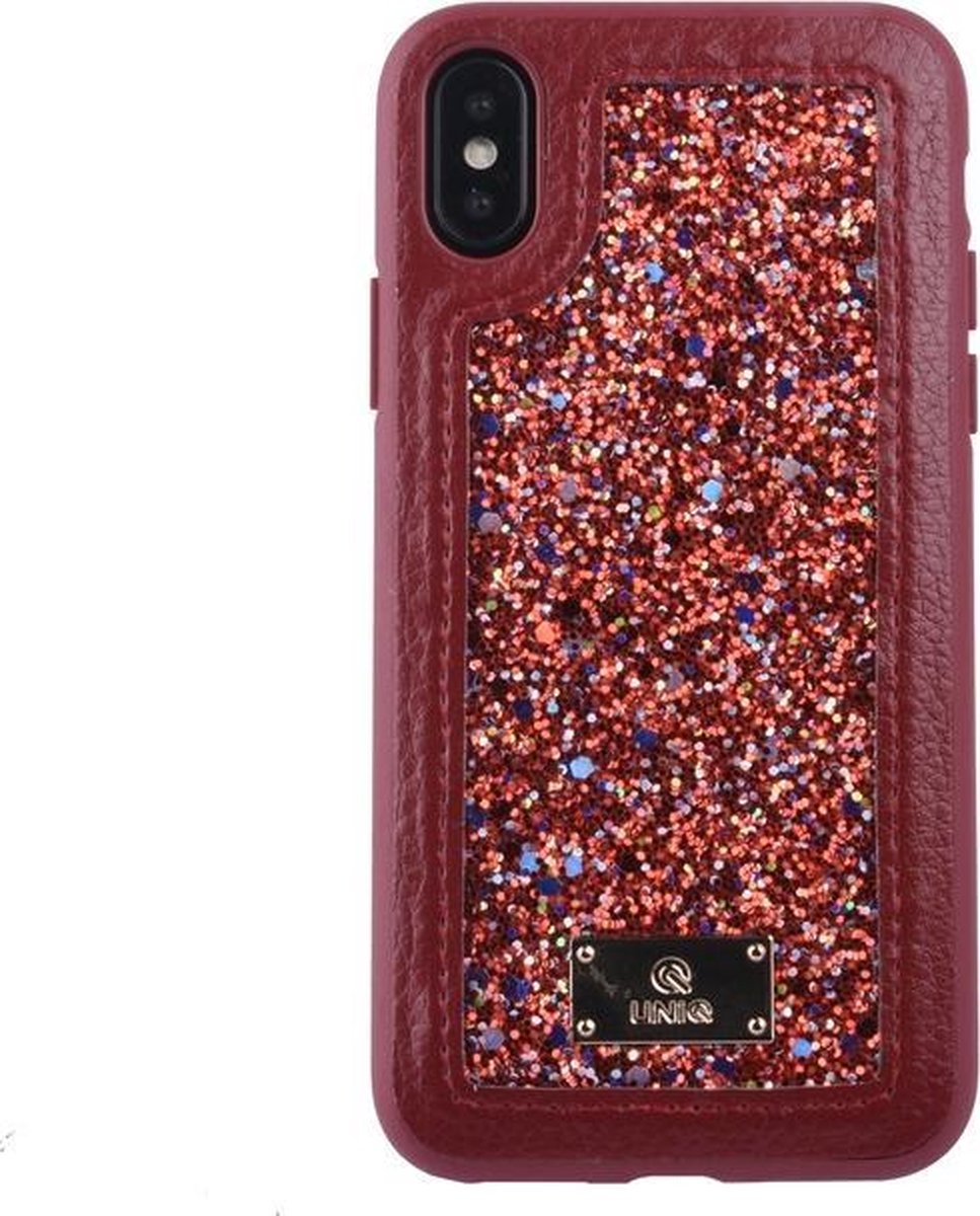 UNIQ Accessory Hard Case glitter leren backcover voor iPhone Xs - Rood