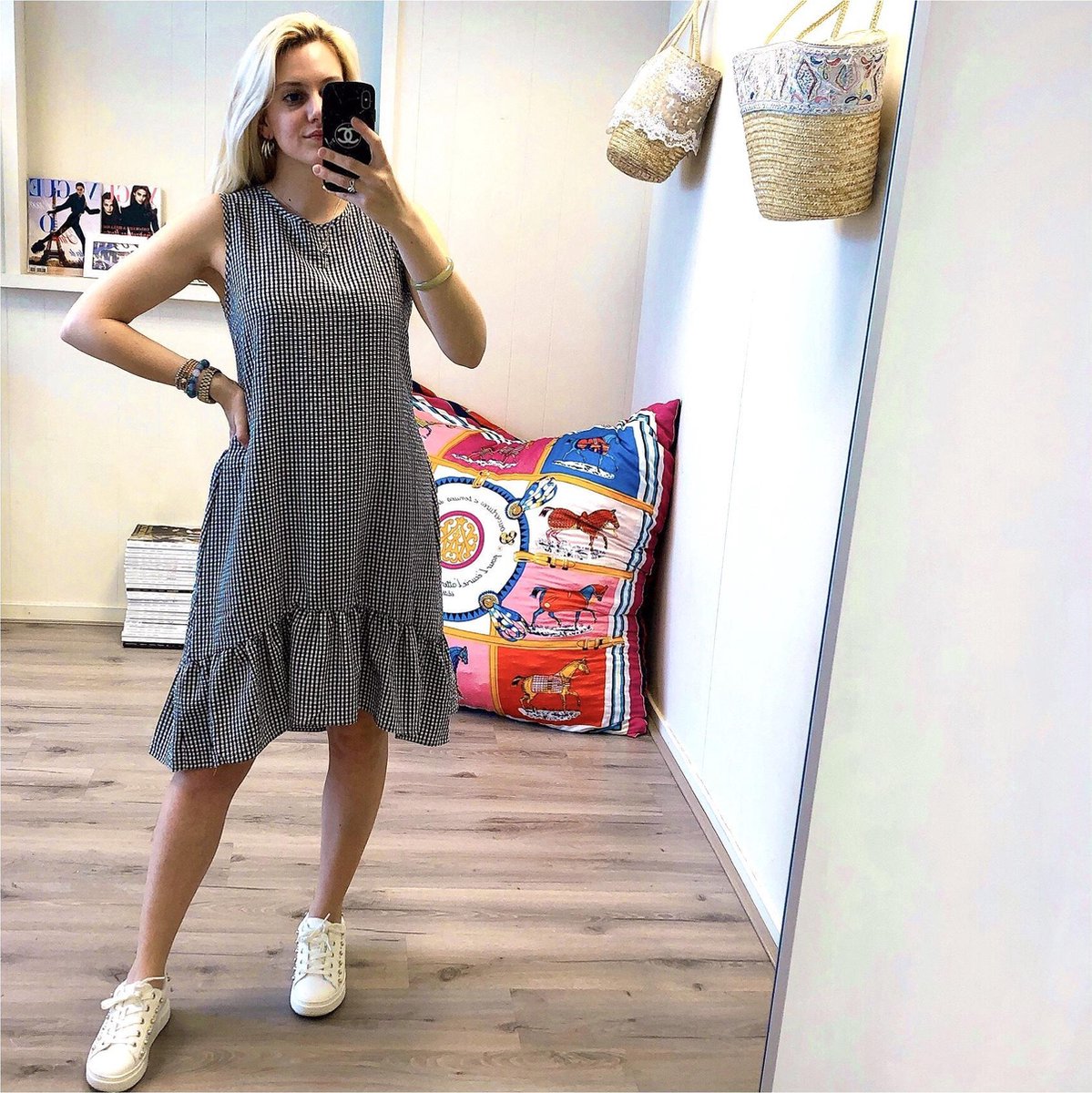 Jurk Mouwloos Vichy ruit zwart wit bol