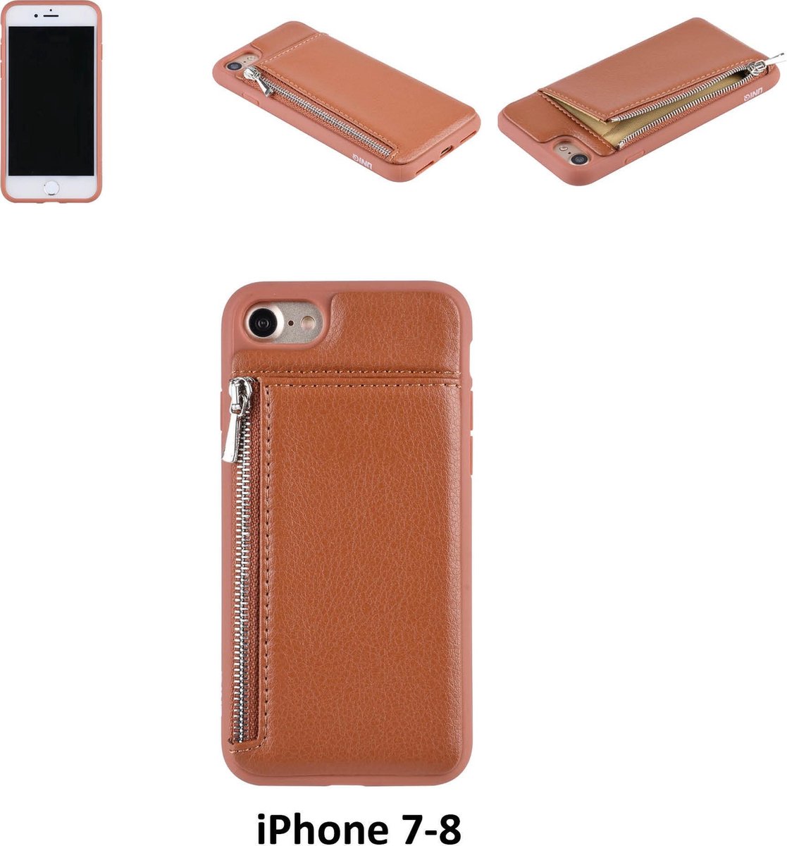 UNIQ Accessory iPhone 7-8 Plus Kunstleer Backcover hoesje met rits - Bruin