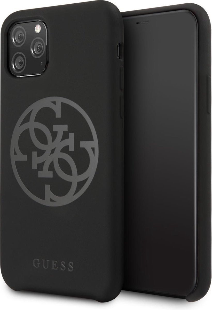 Zwart hoesje van Guess - Backcover - Silicon - iPhone 11 Pro - Logo - GUHCN58LS4GBK