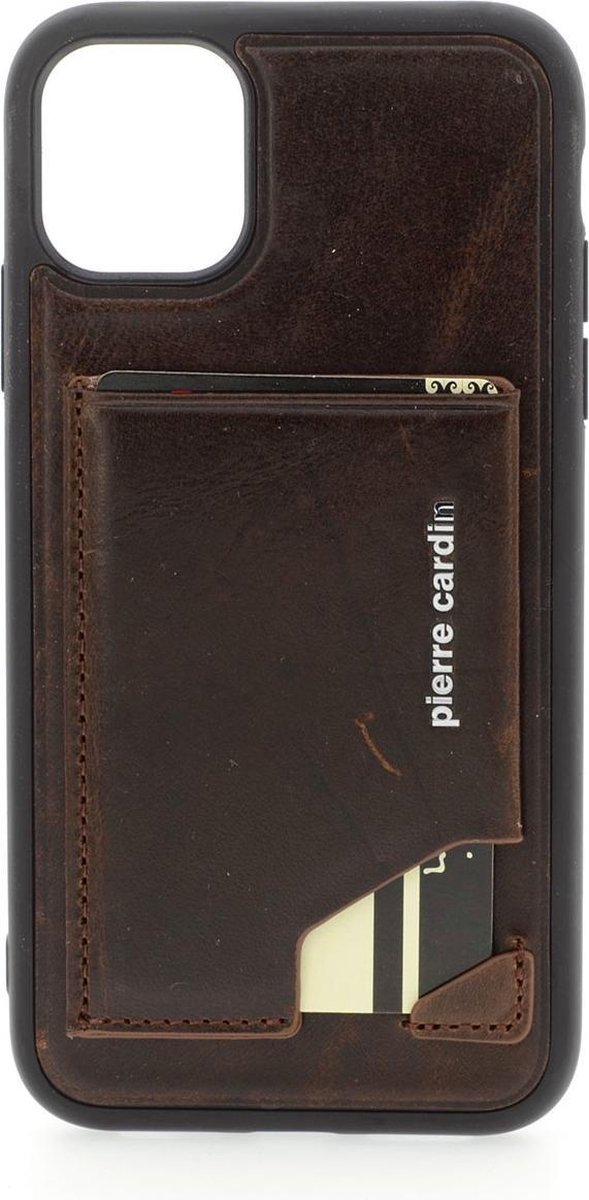 DonkerBruin hoesje van Pierre cardin - Backcover -Leather Series - iPhone 11 - Echt Leder - Pashouder