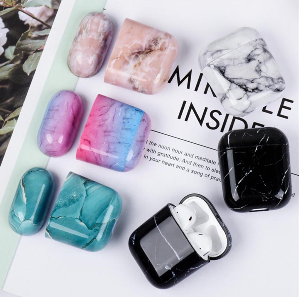 AirPods 2 hoesje marmer stijl, stevig schokbestendig case voor AirPods 1 en 2, roze blauw, draadloos opladen - Afbeelding 2
