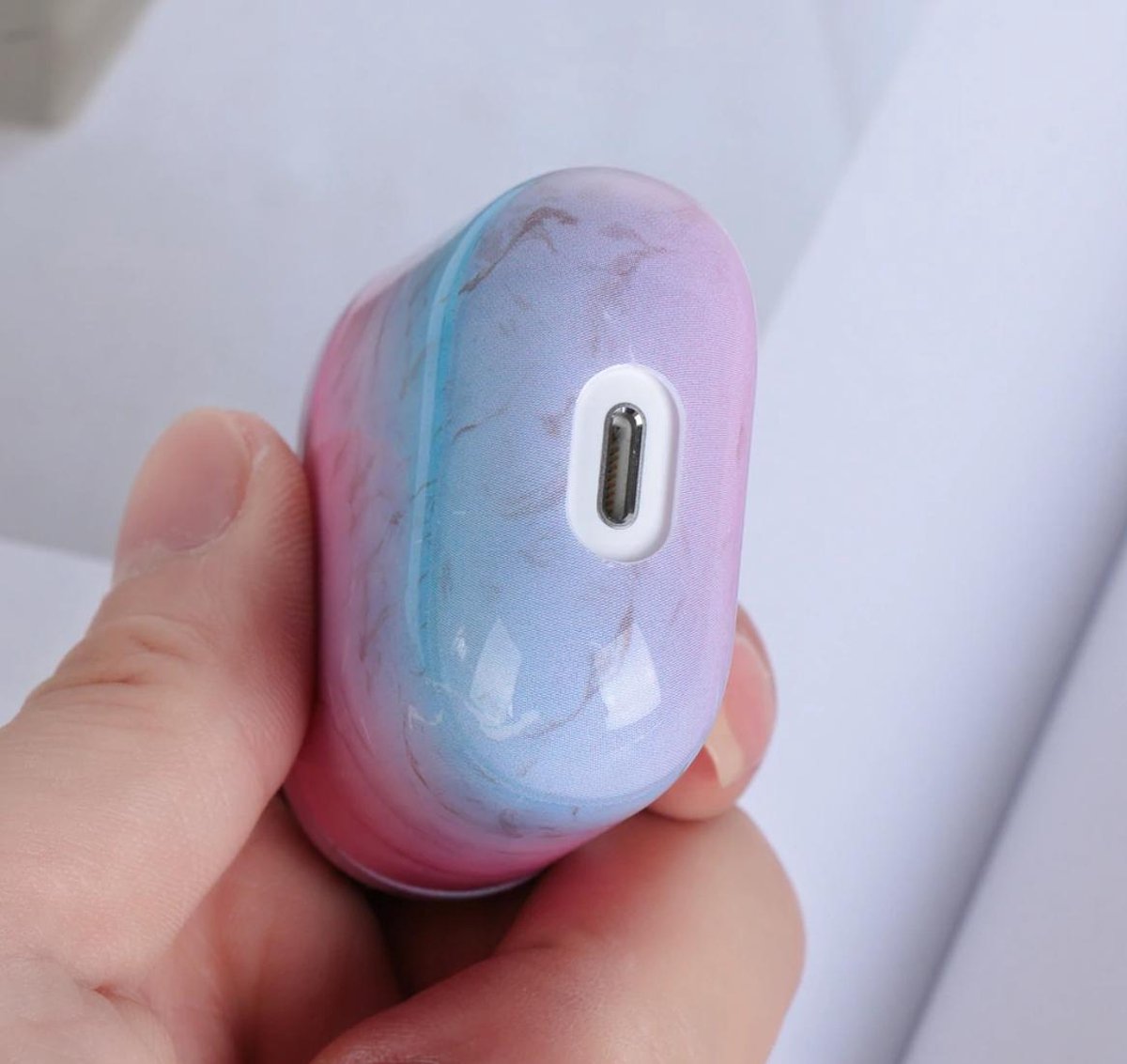 AirPods 2 hoesje marmer stijl, stevig schokbestendig case voor AirPods 1 en 2, roze blauw, draadloos opladen - Afbeelding 4
