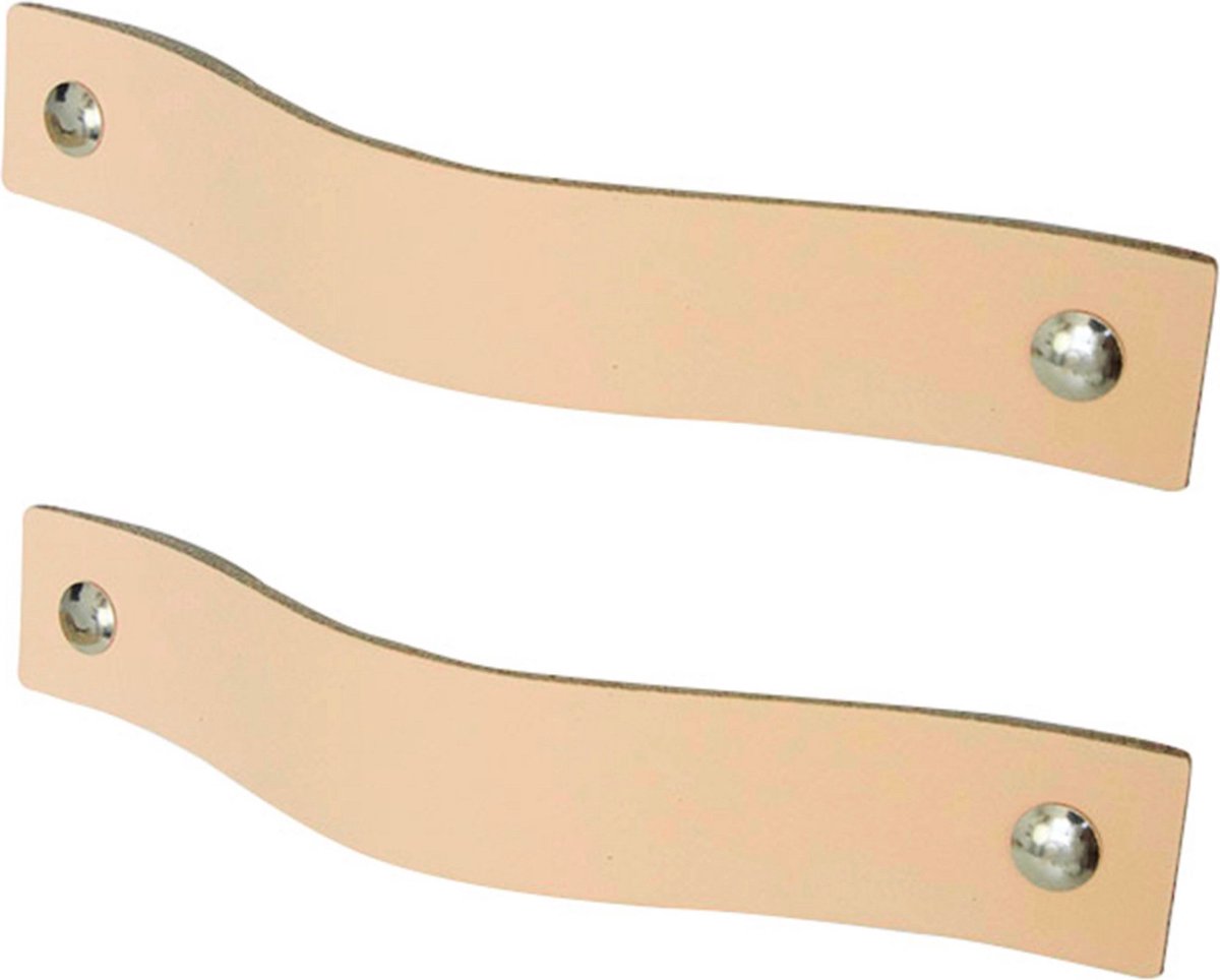 2x Leren handgrepen 'platte greep' - maat S (15,8 x 2,5 cm) - NATUREL - incl. 3 kleuren schroefjes (handgreepjes - leren grepen - greepjes - leren lusjes)