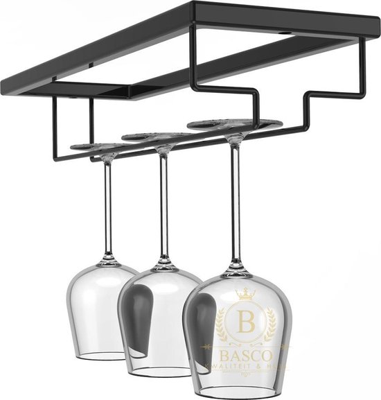 Basco Products - Ophangrek Wijnglazen – Metaal - Zwart - Voor 3 Glazen |  bol.com