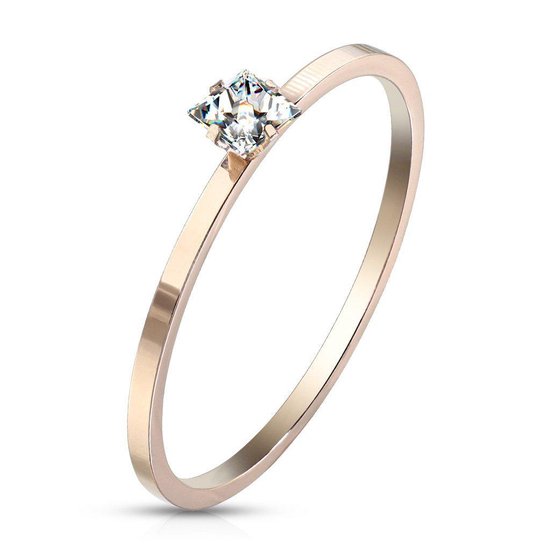 Ring Dames - Rosé Goud Kleurig - Gouden Kleur - Ring - Klassiek met Speciaal Steentje - Diado