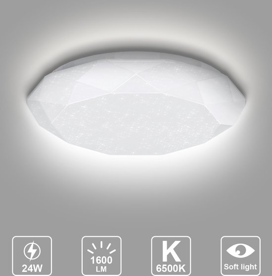 Aigostar LED Plafondlamp - Plafondlampen - Plafonnière - 24W - 6500K - Ø 40 cm -1600lm - Diamant