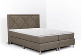 Boxspring Neo compleet, merk Olympic Life, 160 x 200 cm, bruin, 18-delig met ruiten motieven hoofdbord