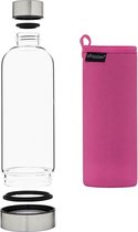 Bo-Bottle 750ULTD incl. roze jacket - 750 ml - Glazen drinkfles - Zeer sterk borosilicaatglas - Geschikt voor koude & warme dranken - Duurzaam cadeau
