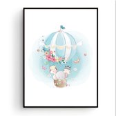 Postercity - Design Canvas Poster Olifant Giraffe en Zebra in Luchtballon / Kinderkamer / Dieren Poster / Babykamer - Kinderposter / Babyshower Cadeau / Muurdecoratie / 40 x 30cm /