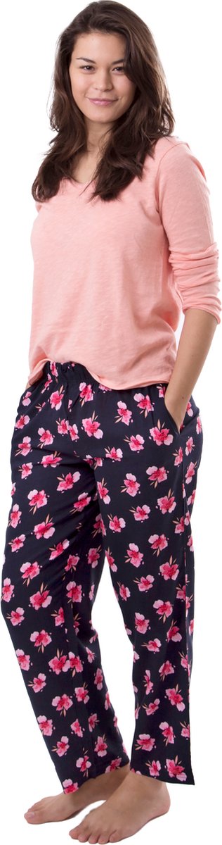 Amantes Dames yoga broek - lounge broek - Navy bloem print - Maat XL