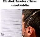 Pless® Elastiek Koord Directoire - Elastisch Touw Rekkers - Voor het maken van maskers mondmasker mondkapje - 5 mm 5 meter Wit - met Earbuddie