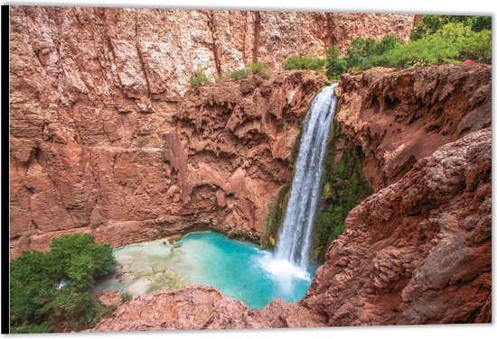 Dibond –Waterval in de Rotsen– 150x100 Foto op Aluminium (Met Ophangsysteem)