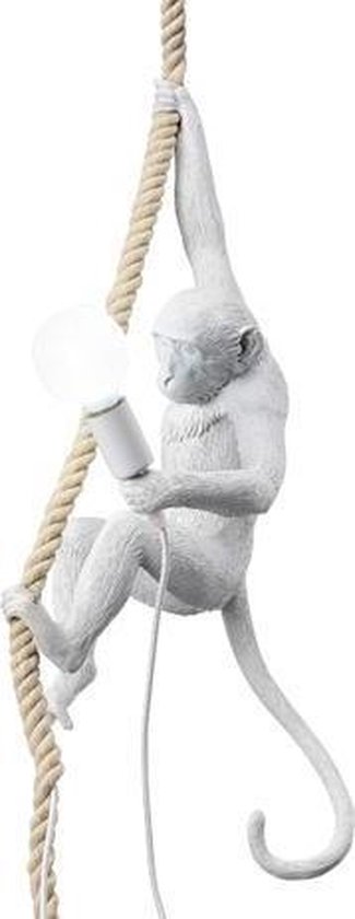 Monkey lamp wit - Apenlamp hangend aan touw - Hanglamp aap - Wit | bol.com