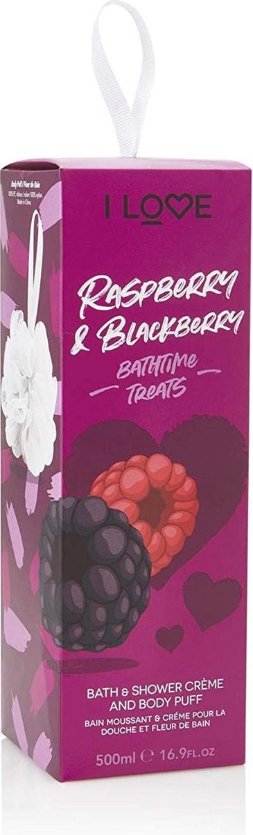I Love...Raspberry & Blackberry Bathtime Treats Gift Set 500ml Bath & Shower Créme + Body Puff