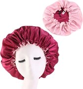 Rode Satijnen Slaapmuts + Scrunchie / Hair Bonnet / Haar bonnet van Satijn / Satin bonnet / Afro nachtmuts voor slapen